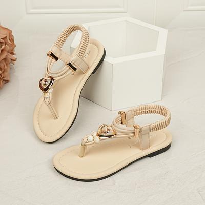 TEMU 1 Pair Girls' Summer Flat Sandals, Soft Sole Casual With Fringe, Low--toe Design, Lightweight Pu Material, & Play, Ages 14 & Below Image