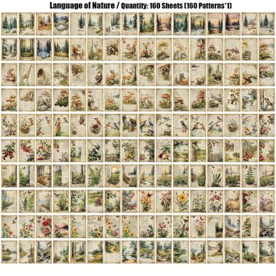 TEMU 160 Sheets Vintage Paper, Junk Natural Scenery, Non-sticky, Large Size, 160 Different Patterns, Glossy Finish, Decorative Background Material For Diy Craft, Notebook, Planner, Journaling Supplies Image