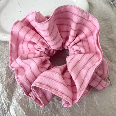 TEMU 1pc Elegant Striped Scrunchie For Women - Soft Fabric Hair Tie In Pink, Stripes, Vacation-style Outfits & Photo Shoots Image