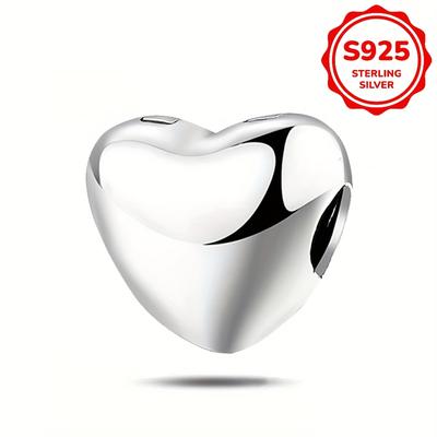 TEMU 1 Piece Of 925 Silver Simple Heart Charm Bead Pendant Suitable For Basic Chain Elegant Ladies Gift Image