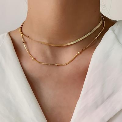 TEMU 2pcs Set Of Elegant Double Layer Stainless Steel Chain Necklace For Women Image