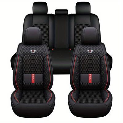 TEMU Breathable Seat Covers For 5-seater - Fit, Polyester Fabric With Mesh Ventilation, Cooling , Dark Blue With Orange Accents, Seat Covers For Car Image