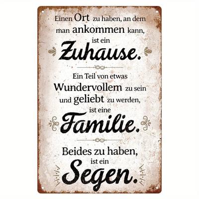 "TEMU Vintage Metal Sign "zuhause Familie " - Shabby Decor Gift With German Quote, 8x12 Inch, Rustic Iron Wall Art For Or Living Room, Metal Wall Art Decor, 2d Flat, Room Decor" Image