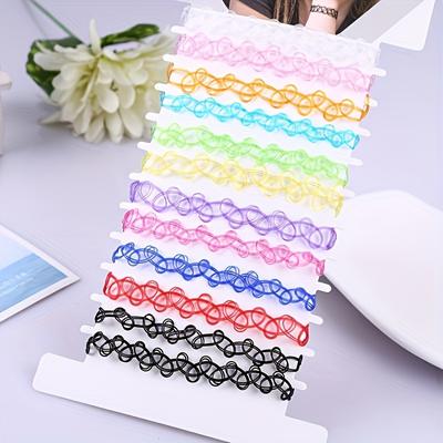 TEMU 12pcs Colorful Hollow Elastic Necklaces, Retro Woven Fishing Line Style, Chokers For Women, , No Plating, No Gemstone, Wear For Daily & Party Use Image