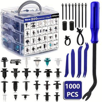 TEMU 1000pcs Universal Car Retainer Clips Fasteners Set With Nylon Clip - Polyethylene Terephthalate Auto Body Panel Push Pin Kit For Mudguard, Grille, Fender, Engine Cover Image