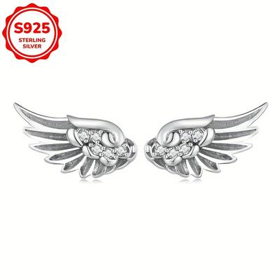 TEMU A Pair Of Fashionable Earrings Designed With Synthetic Zirconia Retro Wings And Elegant Design. 925 Silvery 1.1g Hypoallergenic Jewelry Suitable For All . Valentine's Day, Day Jewelry Gift Image