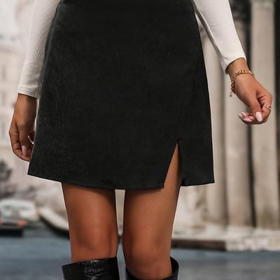 TEMU Solid Color Skirt, Elegant Split Skirt For Spring & Fall, Women's Clothing Image