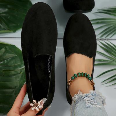 TEMU Women's Comfortable Slip-on Flats - Breathable Fabric Upper With Pvc Sole, Soft Round Toe Casual , Black, Square Toe, Slipon | | Comfortable Image