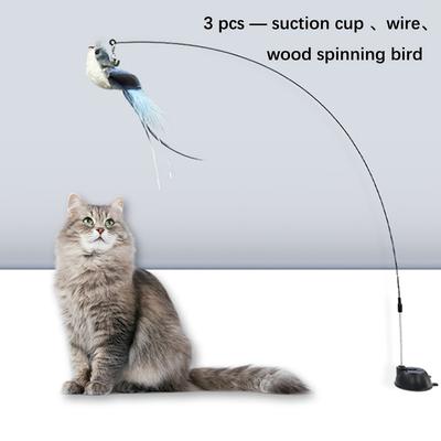 TEMU Simulated Bird Interactive Cat Toy Powerful Suction Cup Steel Long Pole Teasing Toy, Durable Cat Feather Toy Artificial Image