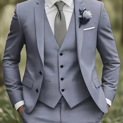 TEMU Men'-piece Suit, High-end Flat-collared Suit Set, Men's Large-size Suit With Trousers And Vest For Formal Wear, Wedding Dress, Work Clothes, Holiday Gifts Image