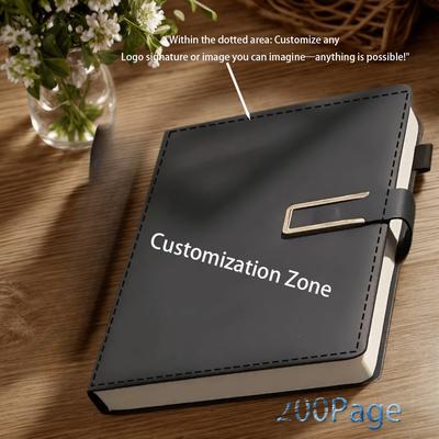 TEMU Customizable A5 Leather Notebook - Personalized Name/logo, Black Softcover With Elastic Band Closure, University, Meetings, Diaries & Gifts, Diary Journal | | Smooth Texture Image
