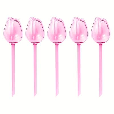 TEMU 2pcs/ 5pcs Tulip-shaped Plant Watering Globes, Narrow Spout Slow-drip Design, Self-watering Bulbs For Indoor & Outdoor Potted Plants, Flowers, Hanging Baskets, Automatic Watering Spikes Image