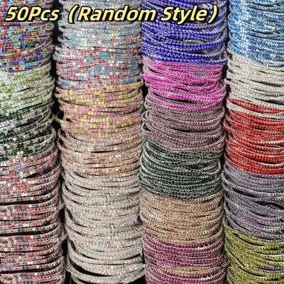 TEMU Random 50/100pcs Multicolor Rhinestone Elastic Bracelet Set, Sparkling Tennis Braided Bracelets For Women, Elegant Jewelry Set Ladies' Banquet Wedding And Valentine's Day, Ramadan, Easter Gifts Image