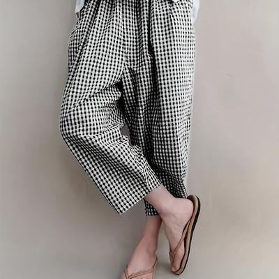 TEMU Women's High-waist Harem Pants - Elastic Waistband, Loose Fit, Wide Leg Casual Trousers With Pockets For Spring/summer, Cute Pant Image