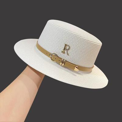 "TEMU 1pc Women's Straw Hat With "r" Print - Breathable, Fitted, Knit Fabric Beach Hat, Weddings And Casual Attire, Beach Hat | Letter Print Hat | Knit Texture Hat" Image
