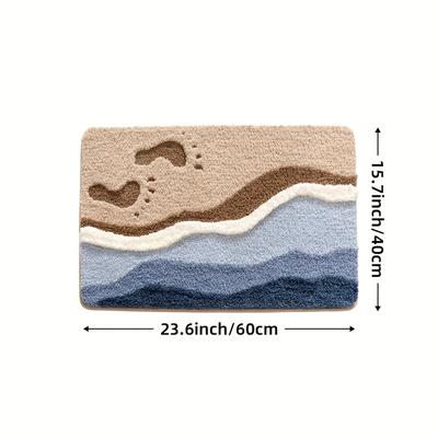 TEMU 1pc Dajiang Beach Pattern Bath Mat, Absorbent Flocking Polyester Tpr Non-slip Tufted Rectangle Machine Washable Fluffy Bathroom Rug, 1700gsm 2cm Thick Machine Sink, Bathtub, Shower Room Image