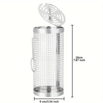TEMU 1pc 11.5 Inch Stainless Steel Grill Rolling Grill Basket Vegetable Net Cylinder Grill Net Tube For Vegetable, Meat & Seafood Image