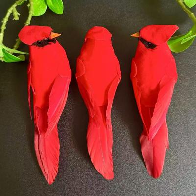 TEMU 3pcs Lifelike Artificial Red Birds - Vibrant Polyurethane Hanging Ornaments For Home & Garden Decor, Realistic , Room And Holiday Decorations, Bird Decor Image