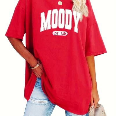 TEMU Women's Plus Size Oversized Short Sleeve Crew Neck T-shirt - 1973 Graphic Print, 100% Polyester, Lightweight 180gsm, Machine Washable, Casual Top Image