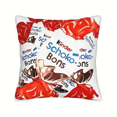 TEMU 1pc Chocolate Decorative Throw Pillow Cover - Zipper Closure, Machine Washable Polyester, White With Red & Brown , Sofa, Couch, Patio, Or Outdoor Use, Patio Decor | Themed Decor | Washable Cover Image