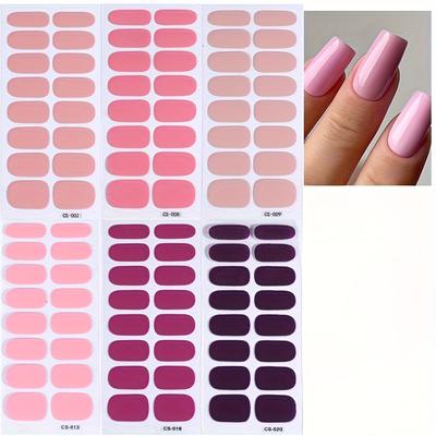 TEMU 3pcs Of Pink Solid Color Smooth Nail Polish Stickers, 's Day Style Convenient Nail Enhancement, Full Stickers For Women's Home Diy Nail Art Supplies Nail Art Kit Image