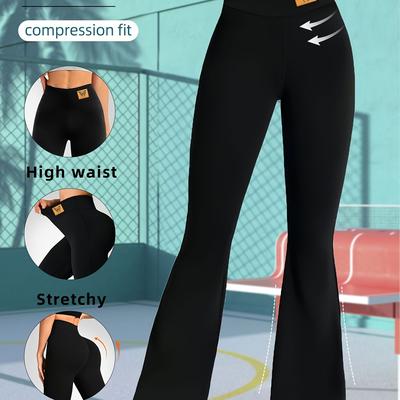 TEMU Women's Casual Bell Bottoms, Solid Color Elastic Sports Trousers, Suitable For Spring And Summer Wear, High Waist Elastic Bell Bottoms, Solid Color Yoga Bell Bottoms, Women's Sportswear Image