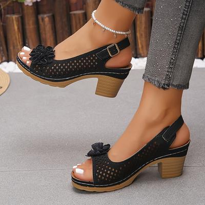 TEMU Women's Summer Casual Breathable Mid-block Heel Sandals - Comfortable Round Toe Synthetic Cover Shoes With Tpr Sole, Versatile For Casual Attire & Semi-formal Occasions Image
