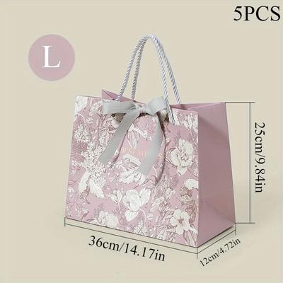 TEMU 5pcs Gift Bags With Bow, Portable Paper Shopping Bags, Wedding Party Day Gift Bags Image