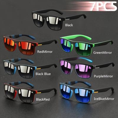 TEMU 7pcs Aooyoweily Vintage Retro Stripe Square Fashion Glasses For - , Full-rim Rectangle Frames, Options For Driving,, Vacations & Casual Outfits, Accessories, , Highquality Lenses, , Enthusiasts Image