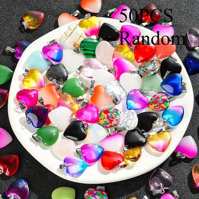 TEMU 50pcs Assorted Heart Pendants, Multicolor Crystal Charms, Ideal For Jewelry Making & , Perfect Christmas Gift Image