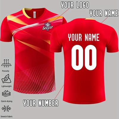 TEMU Customizable Men's Athletic Jersey - Quick-dry, Breathable Soccer Shirt With Personalized Logo, Name & Number - Lightweight Polyester For Gym, Training & Team Sports Image