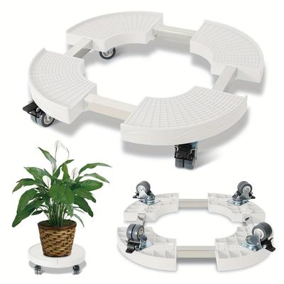 TEMU Adjustable Round Plant Roller Caddy With Wheels, 200kg Capacity, Weatherproof Design For Indoor & Outdoor Use - White/grey/black, Indoor | Modern Plant Stand | Weatherproof Construction, Jiubiaz Image