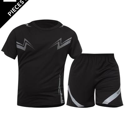 TEMU 2pcs Summer New Lightning Print Sports Suit Men's Short Sleeve Shorts Breathable Quick-dry Loose Running Outfit Set Image
