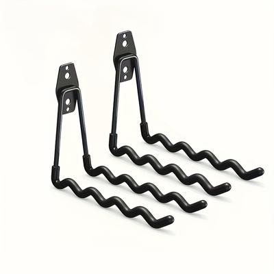 TEMU 1/2/4pcs Heavy-duty Metal Garage Hooks - Wall Mounted Storage Racks For Ladders, Tools, Sports Equipment, And Hoses - Including Installation Accessories, Utility Hooks Image