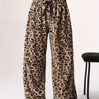 TEMU Leopard Print Drawstring Pants, Y2k Straight Leg Pants For Winter & Fall, Women's Clothing Image