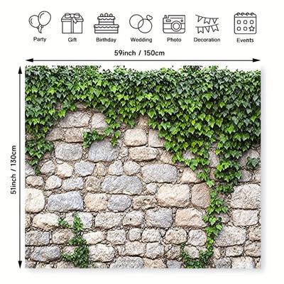 TEMU 1pc Rustic Polyester Photography Backdrop – Realistic Stone Wall With Vine Coverage, Living Room Decor, Photo Booths & Live Streaming, No Power Needed, Outdoor Backdrop | | Polyester Backdrop Image