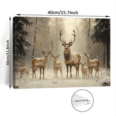 TEMU Deer Family - Wooden Framed Canvas Art, Living Room, Bedroom, Kitchen Decor | Ideal Christmas Gift, 11.8x15.7 Inches, Wall Art Prints, Office Decor, For Her Him, Room Decor Image