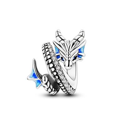 TEMU Unique Design Copper Silver-plated Hypoallergenic Sparkling Zirconia Set With Western Dragon Bead Ladies Jewelry Gift Suitable For Original Brand Bracelet Image