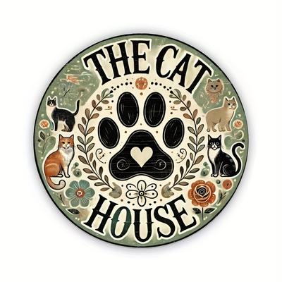 TEMU Room Decor A Cat's Home Round Iron Metal Plate, 1 Pack, Vintage Wall Art Foil Decoration, Paw Print Farmhouse Gift, Suitable For Home Pet Store Etc - 7.87 Inch Image
