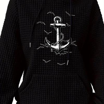 TEMU Print Waffle Knit Hoodie, Casual Kangaroo Pocket Long Sleeve Drawstring Hoodie For Fall & Winter, Women's Clothing Image