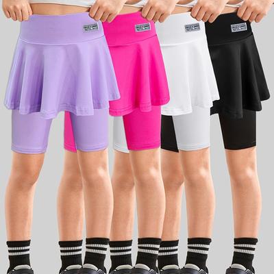 TEMU 4pcs Girls 4-7 Years Casual Skirt Shorts With Elastic Waist & Logo - Stretchy Slim-fit Spring Activewear, Machine Washable Athletic Shorts For Everyday Play & Light Sports Image