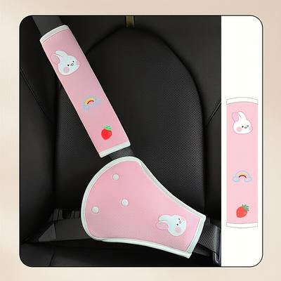 TEMU 2pcs Car Seat Belt Protector Set - Pink With Adorable , Anti-chafe & Non-slip, Includes Shoulder & Belly Covers, Safe & For , Car Safety| Design|polyester Fiber Image