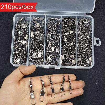 TEMU 210pcs Avlcoaky Fishing Swivel Connectors Box - Durable Barrel Swivels With Secure Snap Pins For Smooth Rotation, Essential Fishing Tackle Accessories Image