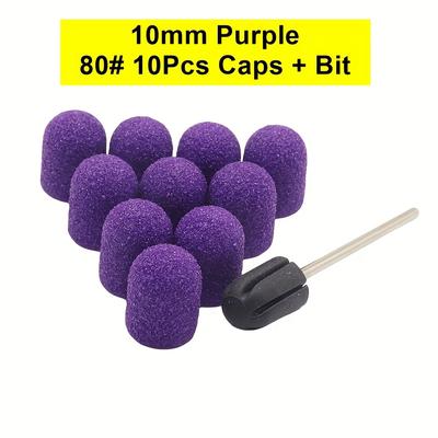 TEMU 10pcs Nail Sanding Caps With Bit Nail Drill Bits For Foot File Remover, Manicure Pedicure #80 #120 #180 10mm Size Pink Purple Image