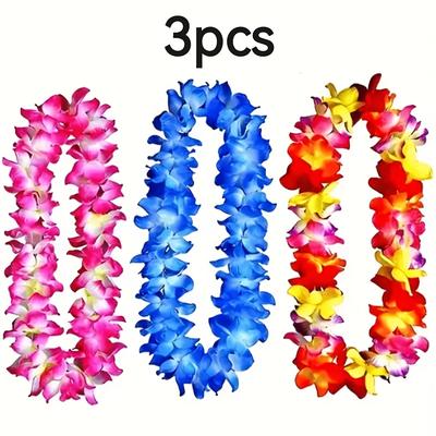 TEMU 3pcs Tropical Hawaiian Lei, Thickened And Vibrant For Beach Parties, Festive Occasions Such As Birthdays And Weddings Image