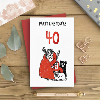 "TEMU 1pc Birthday Greeting Card For Anyone - "party Like You're 40" Illustrated Humorous 40th Birthday Card For Family And" Image