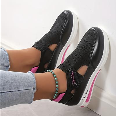 TEMU Women's Breathable Low-top Sneakers With Thick Cushioned Sole & Closure - Accents, Synthetic Cover/fabric Upper, Rubber Outsole - Casual Shoes For Casual Attire & Light Workouts Image