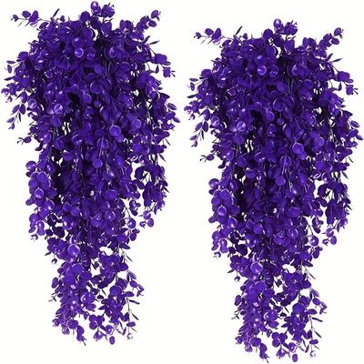 TEMU 2 Pack Purple Artificial Eucalyptus Leaves - Plant Greenery For Indoor Outdoor Home Office Patio Decor, Plastic New Year Decorations, No Electricity Or Battery Needed Image