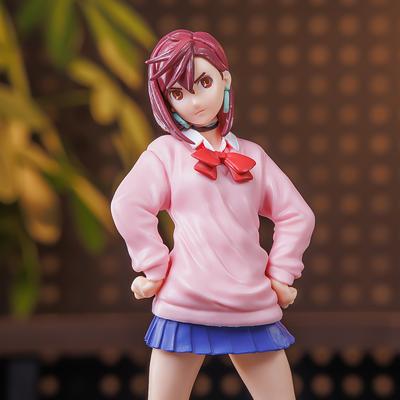 TEMU Anime Girl Figurine - Pink Sweater With Red Bow, Dark Outfit & Accessories, Or Valentine’s Day Gift Image