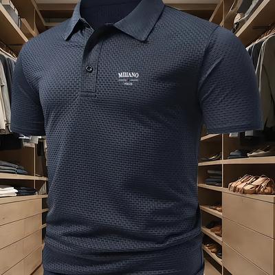 TEMU Men's Plus Size Navy Blue Golf Shirt - Breathable, Regular Fit Short Sleeve With Button-up Collar & Chest Pocket, Ideal For Tennis Training & Summer Outdoor Activities, Plus Size Image